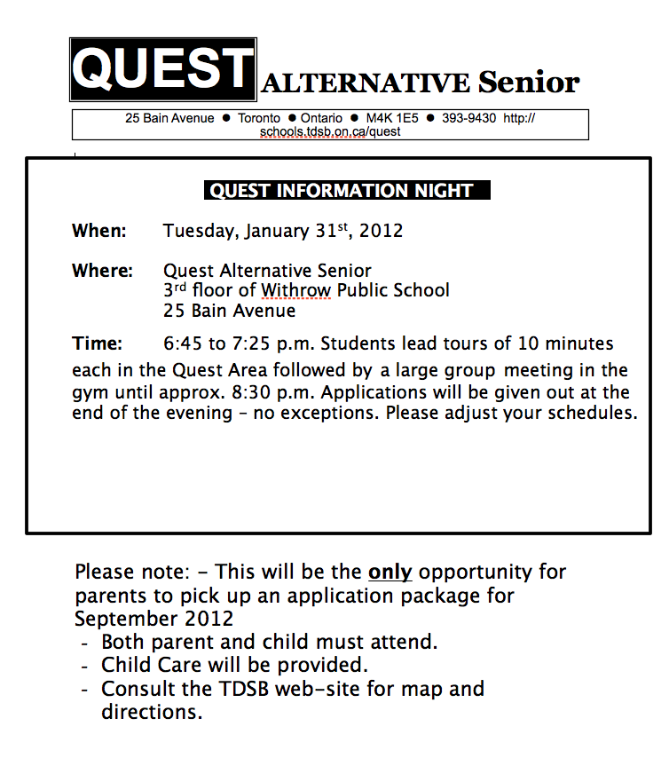 Quest Alternative School @ Quest Alternative High School | Toronto | Ontario | Canada